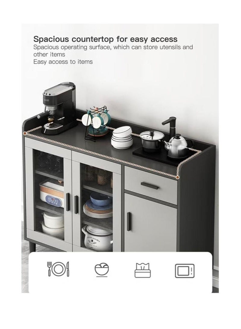 زاوية قهوة حديثة، خزانة عملية ذات سعة تخزين كبيرة لغرفة المعيشة وغرفة الطعام والمكتب خزانة تخزين جانبية للمطبخ، قائمة بذاتها ، لون رمادي - Image 4